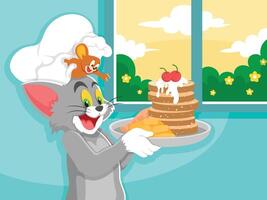 Cat and Mouse Cooking Together vector