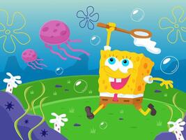 Spongebob Squarepants and Jellyfish vector
