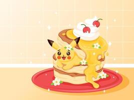 Pancake with Cute Character vector