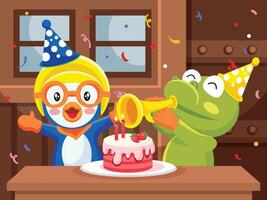 Cute Penguin Celebrating Birthday Party vector