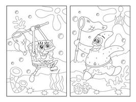 Squarepants and Star Man doing Jellyfishing vector