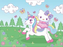 Cute Cartoon Riding a Unicorn Fantasy vector