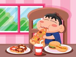 Cute Boy Eating Fast Food vector