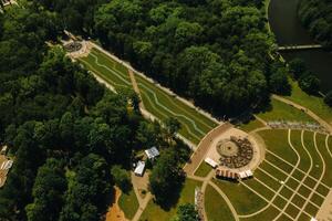 Top view of the victory Park in Minsk and the Svisloch river.A bird's-eye view of the city of Minsk and the Park complex.Belarus photo