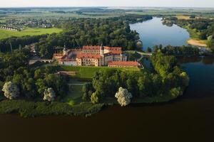 Top view of the Nesvizh Castle before sunset.Belarus photo