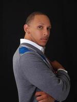 Handsome Young African American Man In Gray Sweater photo