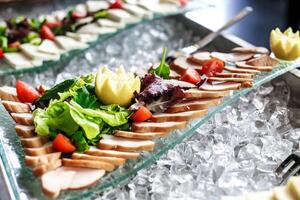 Close-up of a Tray of Food on a Table photo