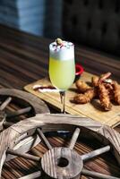 Table With Food Plate and Drink photo