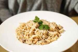 White Plate With Pasta and Mushrooms photo