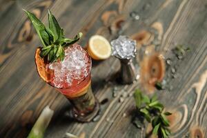 Close-up of a Refreshing Beverage on a Table photo