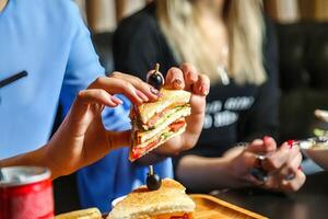 Close-Up of Person Holding a Sandwich photo