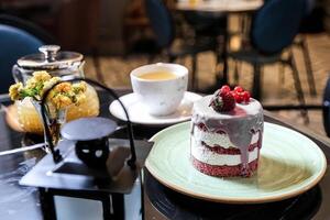 Cake and Coffee on Table photo