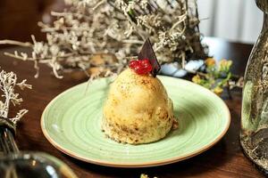 Delicious Dessert on Plate on Table photo