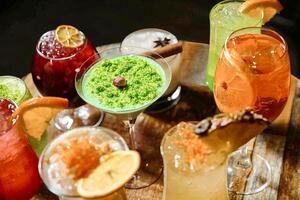 Assorted Drinks on Wooden Tray photo