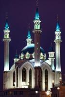 Kul Sharif mosque at night in Kazan, Tatarstan, Russia photo