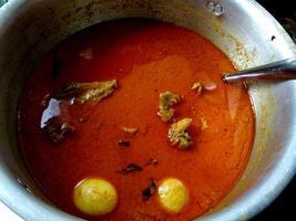 delicious indonesian spicy chicken curry with boiled egg. Delicious and appetizing food ready to eat photo