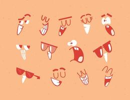 Emotion smile faces drawing in cartoon style on peach background vector