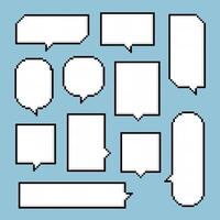 collection set of retro game 8bit pixel speech bubble balloon black and white color vector