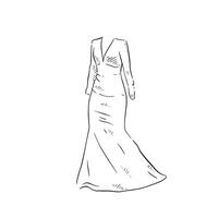 A line drawn illustration of a v neck line sleeved dress, which could be used for bridal boutiques, wedding blogs and so much more vector