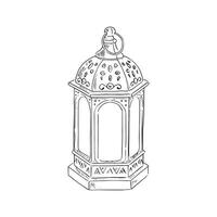 A line drawn illustration of a Moroccan lantern made out of glass panels and metal. Commonly found in the Souks of Morocco. Hand drawn. vector