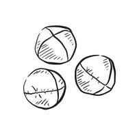 A line drawn sketch of three juggling balls. Hand drawn illustration in black and white, taken inspiration from the circus. vector