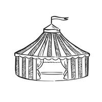 Circus tent. Line drawn illustration with one hat and flag on the top. Hand drawn black and white drawing on procreate. vector