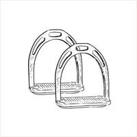 A line drawn illustration of two horse stirrups. Perfect for the equestrian lover. Digitally recreated. vector