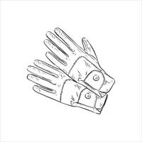 A line drawn illustration of a sketchy style pair of gloves vector