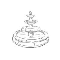 A line drawn illustration of a garden fountain in black and white. Created by hand on Procreate using an apple pencil, this is a perfect decor item to use for gardeners or horticulturists. vector