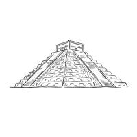 A drawing of famous Mexican monument Chichen Itza, built by the Maya people of the Terminal Classic period. Found in Tinum, Mexico. vector