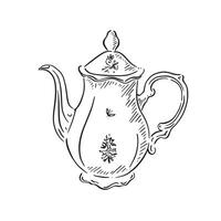 A vintage teapot using a sketchy style. Hand drawn art featuring an intricate and decorative old-style teapot. vector