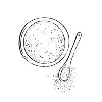 A line drawn illustration of a bowl with turmeric powder inside. It could be any other food such as salt or garlic powder too. vector