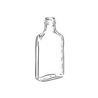 A line drawn black and white illustration of a glass bottle, shaded using lines and drawn in a sketchy style vector