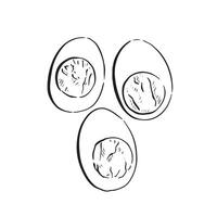 Three cut open hard boiled eggs. All hand drawn, these eggs are a black and white sketch created by hand vector