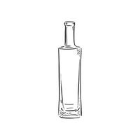 A line drawn black and white illustration of a glass bottle, shaded using lines and drawn in a sketchy style vector