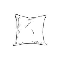 A line drawn illustration of a pillow in black and white. Drawn by hand in a sketchy style vector