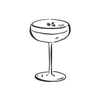 A line drawn sketch of an espresso martini in black and white vector