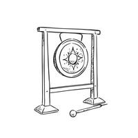 A line drawn illustration of a gong in black and white vector