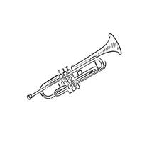 A line drawn illustration of a trumpet in black and white vector
