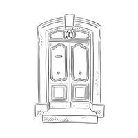 A line drawn illustration of a beautiful French style front door in a black and white sketch style. Vectorised for a variety of uses vector