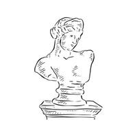 A line drawn illustration of a black and white female bust. Drawn in a sketchy style vector