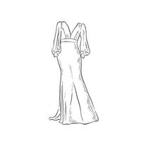 A line drawn illustration of a long sleeved silk evening dress, which could be used for bridal boutiques, wedding blogs and so much more vector