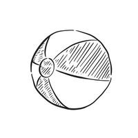 A line drawn sketch of a beach ball in black and white vector