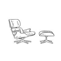 A line drawn illustration of an Eames chair in black and white. Drawn by hand in a sketchy style vector