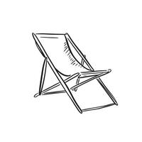 A line drawn sketch of a deck chair in black and white vector