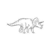 A line drawn illustration of a triceratops. Hand drawn in black and white and shaded using lines. A simple sketchy style illustration vector