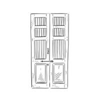 A line drawn illustration of a rustic Moroccan door in a black and white sketch style. vector