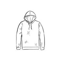 Hoodie drawn by hand in black and white. Line drawn sketch. vector