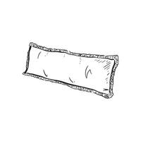 A line drawn illustration of a long cushion in black and white. Drawn by hand in a sketchy style vector