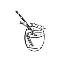 A line drawn illustration of a cocktail in a sketchy style. Black and white sketch vector